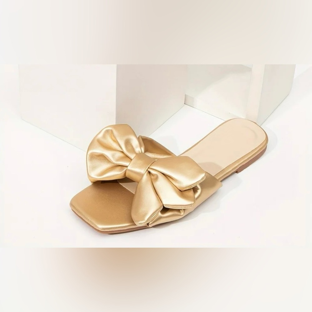 NEW Gold Metallic Bow Leather Slide Sandals Size US 9 (EUR 40) - Picture 12 of 12